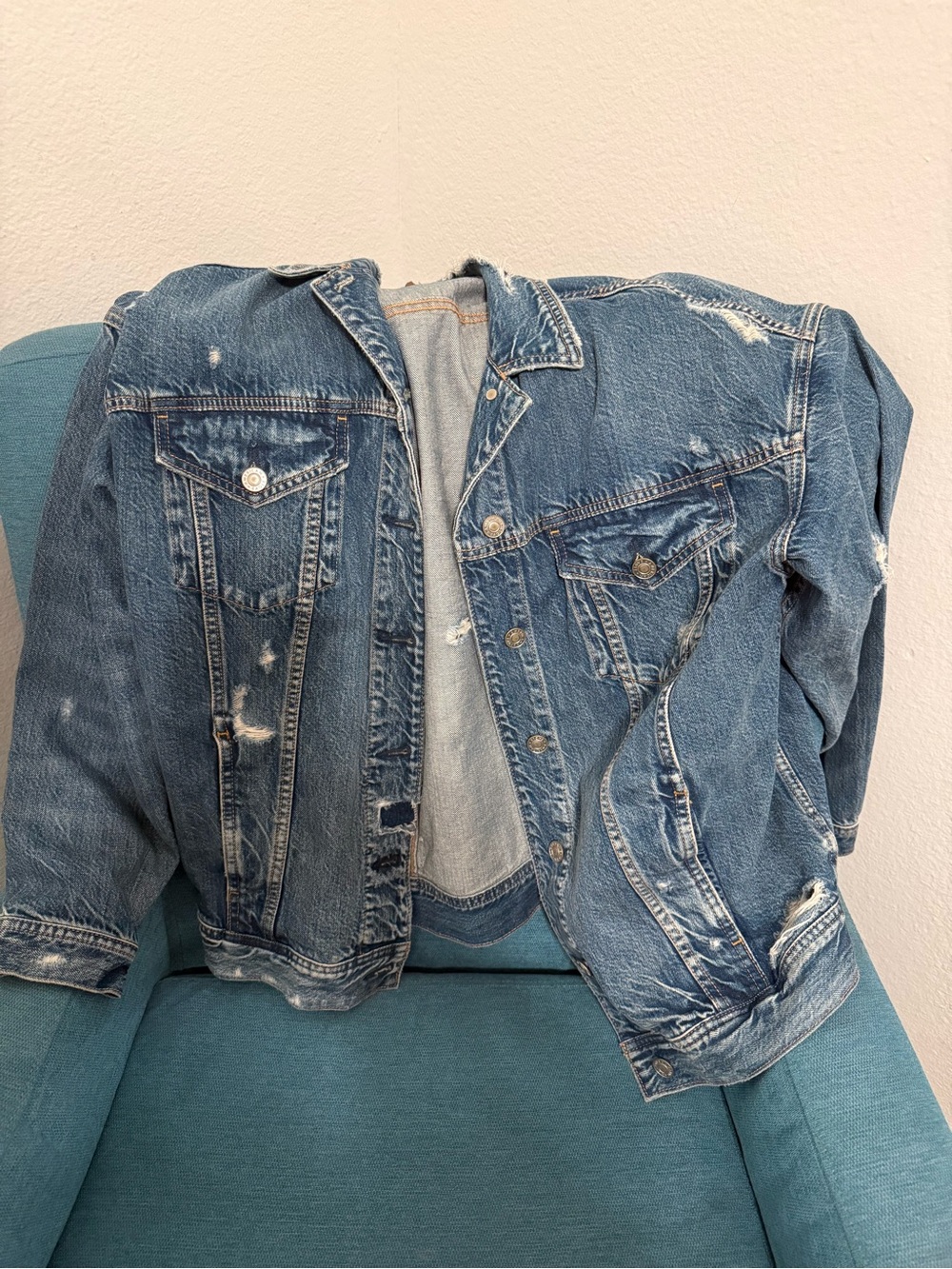 American Eagle Outfitters Distressed Blue Denim Jacket